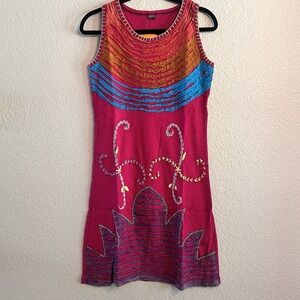 KPC‎ Embroidered Dress Sleeveless Colorful Bohemian Festival Dress XXL